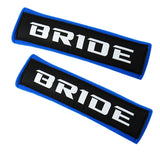 jdm BRIDE Racing Blue Soft Cotton Embroidery Seat Belt Cover Shoulder Pads X2