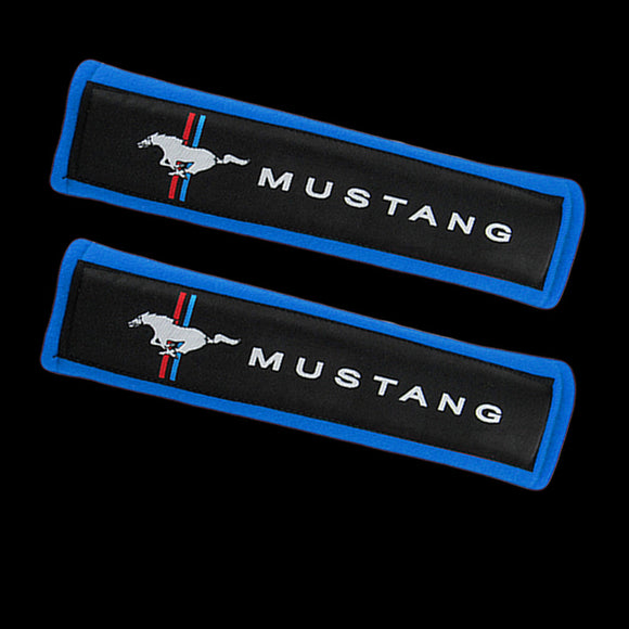 MUSTANG Blue Seat Belt Cover X2