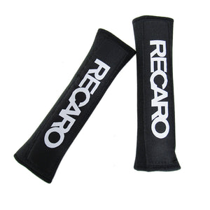RECARO Black Embroidered Logo Seat Belt Cover X2
