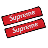 Supreme3M Black Set Embroidered Logo Seat Belt Covers with Metal Pendant with Calf Leather Keychain For Honda Toyota