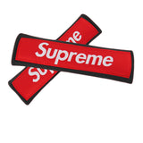 Black Supreme3M Set Embroidered Logo Seat Belt Covers with Metal Pendant with Calf Leather Keychain For Honda Toyota