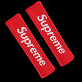 Supreme3M Red Set Embroidered Logo Seat Belt Covers with Metal Pendant with Calf Leather Keychain For Honda Toyota