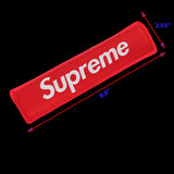 Supreme3M Red Set Embroidered Logo Seat Belt Covers with Metal Pendant with Calf Leather Keychain For Honda Toyota