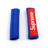 Supreme3M Set Embroidered Logo Blue Seat Belt Covers with Metal Pendant with Calf Leather Keychain For Honda Toyota