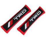 Toyota TRD Set of Carbon Fiber Look Embroidered Armrest Cushion & Soft Touch Cotton Material Seat Belt Covers New