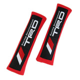 Toyota TRD New Set of Carbon Fiber Look Embroidered Armrest Cushion & Soft Touch Cotton Material Red Seat Belt Covers