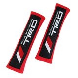 New Set of Toyota TRD Carbon Fiber Look Embroidered Armrest Cushion & Soft Touch Cotton Material Seat Belt Covers