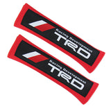 Toyota TRD New Set of Carbon Fiber Look Embroidered Armrest Cushion & Soft Touch Cotton Material Red Seat Belt Covers
