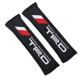 New Toyota TRD Set of Carbon Fiber Look Embroidered Armrest Cushion & Soft Touch Cotton Material Seat Belt Covers