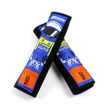 JDM Spoon Sports Type One Black & Blue Soft Cotton Embroidery Seat Belt Cover Shoulder Pads New 2PCS