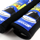 JDM Spoon Sports Type One Black & Blue Soft Cotton Embroidery Seat Belt Cover Shoulder Pads New 2PCS