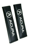 ACURA Set of Black Car Wheel Tire Valves Dust Stem Air Caps Keychain with Black Carbon Fiber Look Seat Belt Covers