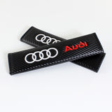 AUDI Universal Set Carbon Fiber Look Seat Belt Cover with Keychain Metal Key Ring Hook