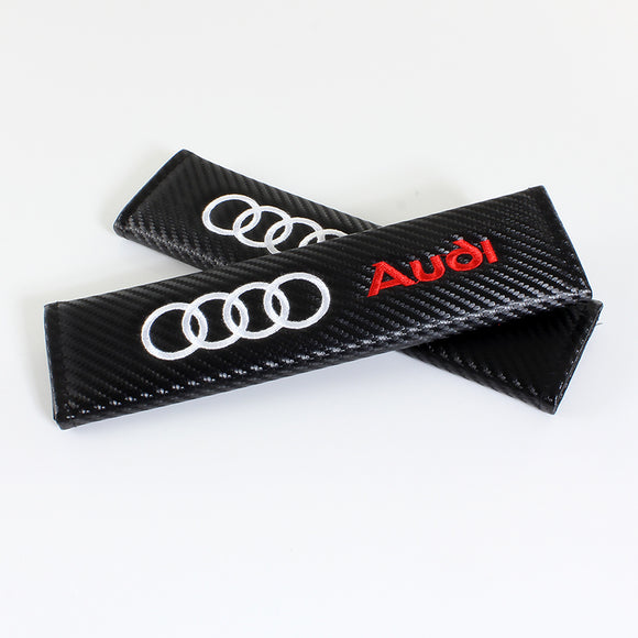 Audi Black Carbon Fiber Look Seat Belt Cover X2