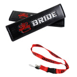 JDM BRIDE Set Carbon Embroidery Seat Belt Cover Shoulder Pads with Bride Keychain