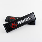 JDM BRIDE Carbon Set Embroidery Seat Belt Cover Shoulder Pads with Bride Keychain