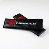 Dodge Charger Set of Silver Car Wheel Tire Valves Dust Stem Air Caps Keychain with Black Carbon Fiber Look Seat Belt Covers