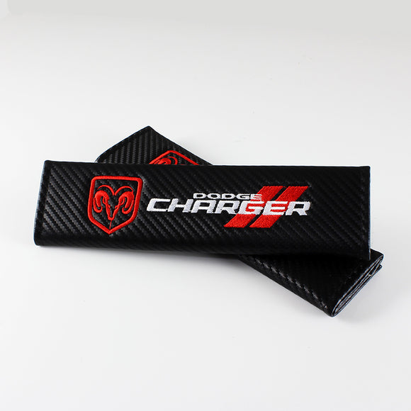 Dodge Charger Black Carbon Fiber Look Seat Belt Cover X2