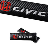 Honda Civic Set Black Carbon Fiber Look Seat Belt Cover X2 with Honda Black Keychain Lanyard