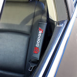 DODGE Set Embroidered Armrest Cushion with Seat Belt Cover Carbon Fiber Look Center Console Cover Pad Mat
