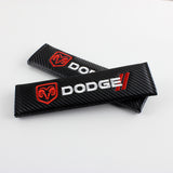 DODGE Set Embroidered Armrest Cushion with Seat Belt Cover Carbon Fiber Look Center Console Cover Pad Mat