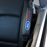 Ford Racing Set Black Carbon Fiber Look Seat Belt Cover X2 with Metal Emblems