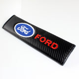 Ford Racing Set Black Carbon Fiber Look Seat Belt Cover X2 with Metal Emblems
