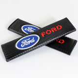 Ford Racing Set Black Carbon Fiber Look Seat Belt Cover X2 with Metal Emblems