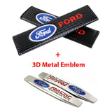 Ford Racing Set Black Carbon Fiber Look Seat Belt Cover X2 with Metal Emblems