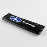 Ford Racing Black Set of Car Wheel Tire Valves Dust Stem Air Caps Keychain with Carbon Fiber Look Seat Belt Covers