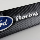 Ford Racing Set Black Carbon Fiber Look Seat Belt Cover X2 with Metal 3D Emblems