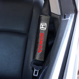 Honda Set Black Carbon Fiber Look Seat Belt Cover X2 with Honda Black Keychain Lanyard