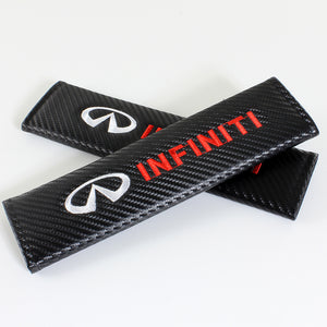 Infiniti Black & Red Carbon Fiber Look Seat Belt Cover X2