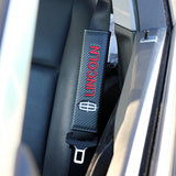 Lincoln Black Carbon Fiber Look Seat Belt Cover Embroidery Logo X2