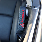 MITSUBISHI Set of Car 15" Steering Wheel Cover Carbon Fiber Style Leather with Seat Belt Covers