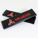 MITSUBISHI Set of Car 15" Steering Wheel Cover Carbon Fiber Style Leather with Seat Belt Covers