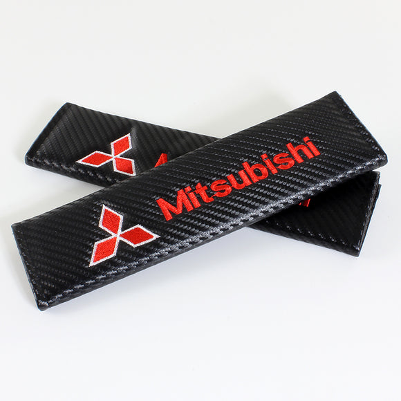 Mitsubishi Black & Red Carbon Fiber Look Seat Belt Cover X2