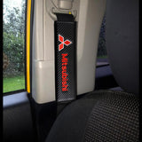 MITSUBISHI Embroidered Armrest Cushion with Seat Belt Cover Set Carbon Fiber Look Center Console Cover Pad Mat
