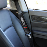 MITSUBISHI Set of Car 15" Steering Wheel Cover Carbon Fiber Style Leather with Seat Belt Covers