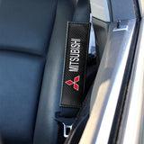 MITSUBISHI Set of Car 15" Steering Wheel Cover Carbon Fiber Style Leather with Seat Belt Covers