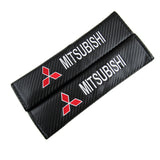 MITSUBISHI Set of Car 15" Steering Wheel Cover Carbon Fiber Style Leather with Seat Belt Covers