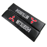 Mitsubishi Black & White Carbon Fiber Look Seat Belt Cover X2