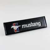 Ford Mustang Set Black Carbon Fiber Look Seat Belt Cover X2 with Mustang 5.0 Keychain Lanyard