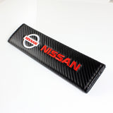 Nissan Set Red Keychain Metal Key Ring with Black Carbon Fiber Look Seat Belt Covers