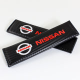 Nissan Set Blue Keychain Metal Key Ring with Black Carbon Fiber Look Seat Belt Covers