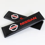 Nissan Set Red Keychain Metal Key Ring with Black Carbon Fiber Look Seat Belt Covers