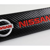 Nissan Set Blue Keychain Metal Key Ring with Black Carbon Fiber Look Seat Belt Covers