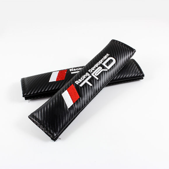 JDM TRD Racing Carbon Fiber Look Embroidery Seat Belt Cover Shoulder Pads NEW - 2pcs