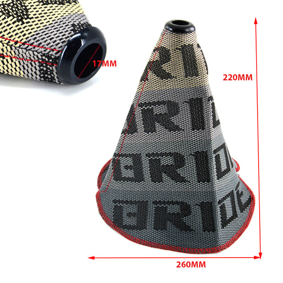 thumbnail image 2 of MUGEN Style Shift Knob Boot Cover With Red Stitches – Fabric Gradation, Fits MT/AT 2 of 6