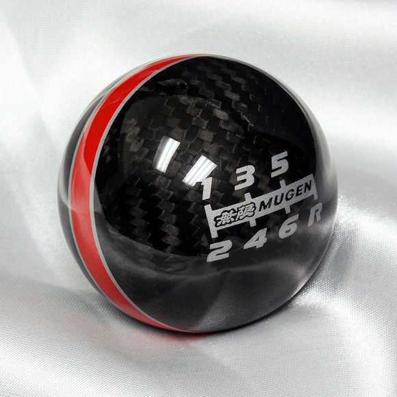Mugen 6-Speed Carbon Fiber Shift Knob with Red & Silver Line